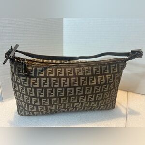 Fendi Brown and Cream Monogram Wristlet